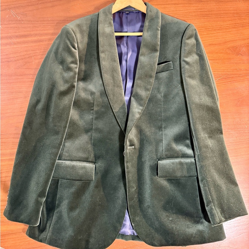 J Crew Emerald Green Ludlow Velvet Dinner Jacket - shawl collar, double vent